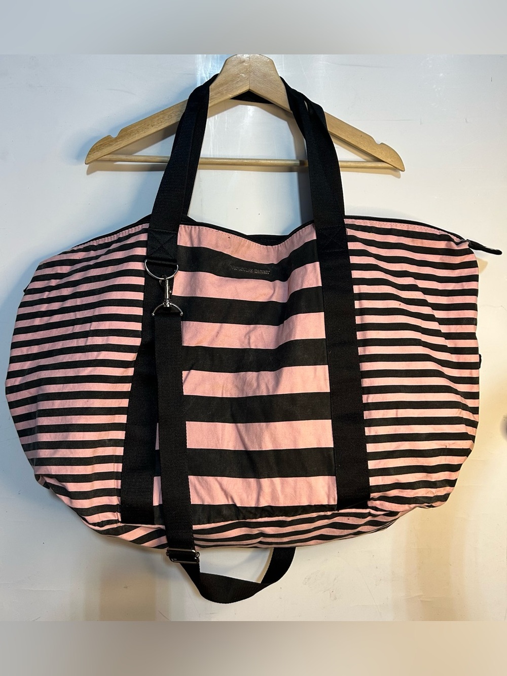 Victoria's Secret Pink & Black Striped Duffle Bag